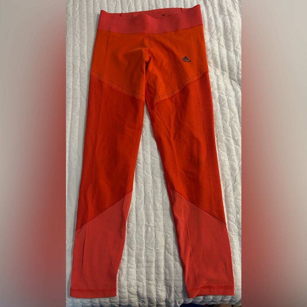 Adidas Orange and Coral High-Waist Color Block Performance Leggings